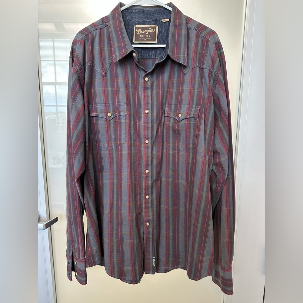 Wrangler Retro MVR152M Shirt Sz XXL Red/Gray Plaid W/Pearl Snaps